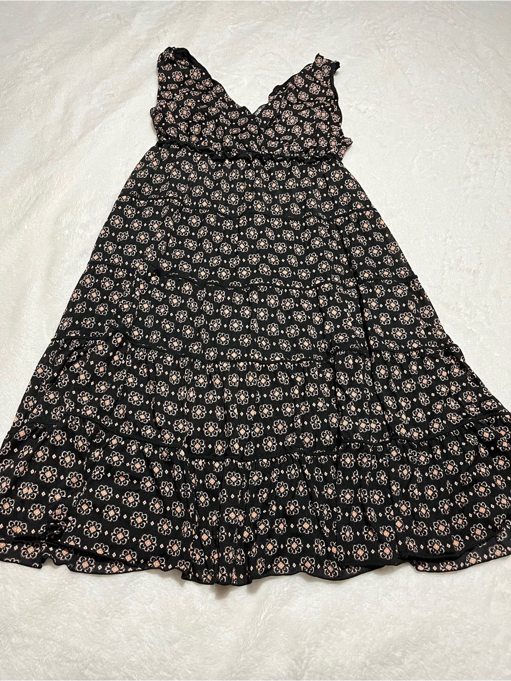 Style and Co.Black Floral Tiered Midi Dress - Brand Unspecified